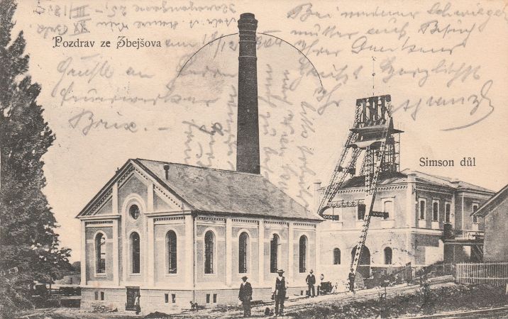 Důl Simson ve Zbýšově - historická pohlednice